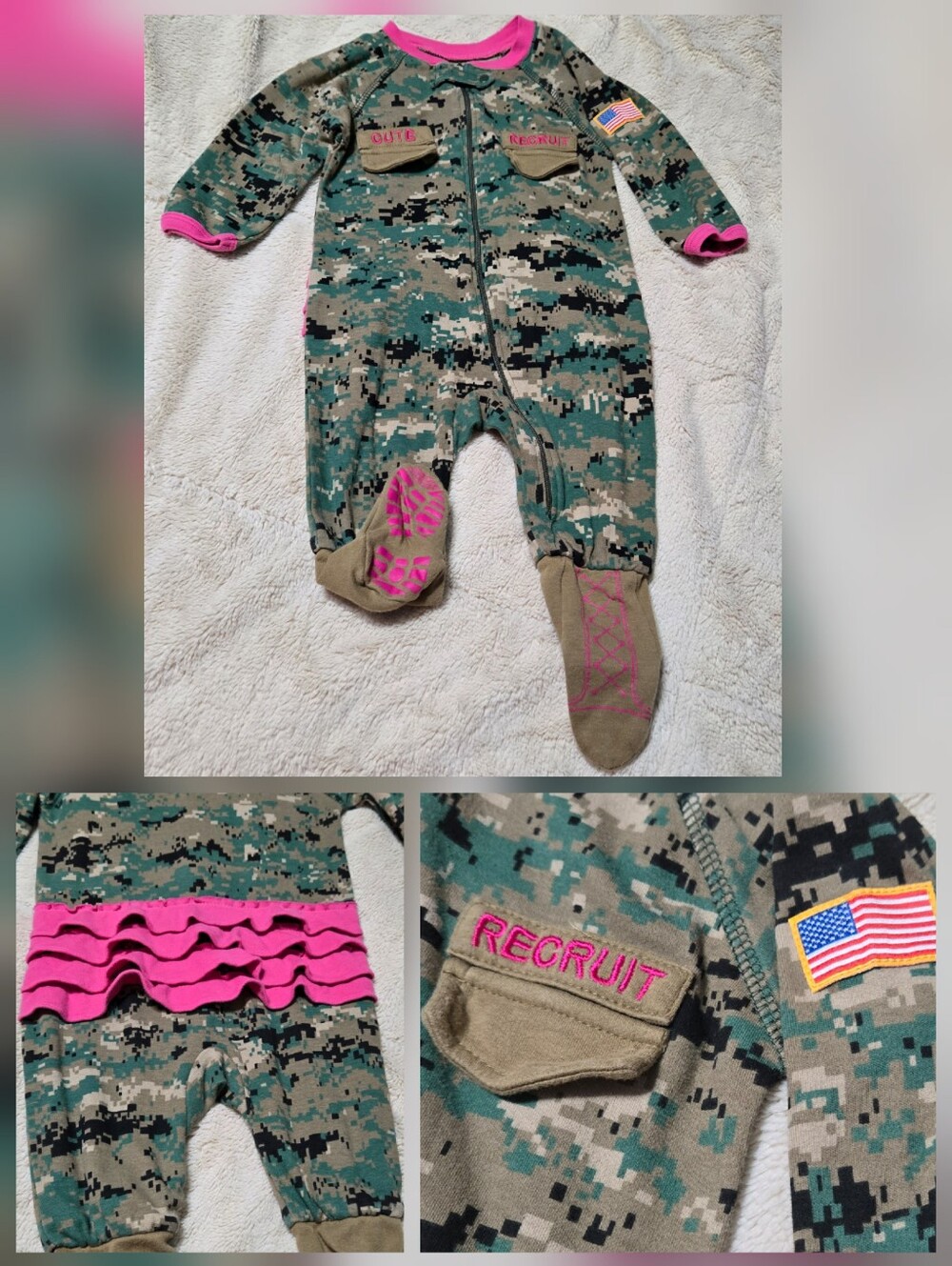 Kids Camouflage Marine Costume, pink camo, onesie footsie  9m-12m